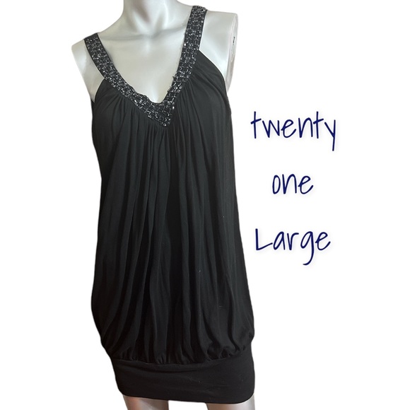 twenty one Dresses & Skirts - EUC TWENTY ONE BLACK DRESS WITH BEADED V-NECK. LARGE.